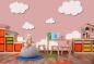 Preview: Kinderzimmer Fototapete mit Wolken in Rosa