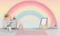 Preview: Kindertapete mit einem Regenbogen auf einer Wolke in Pastellfarben für Ihr Kinderzimmer