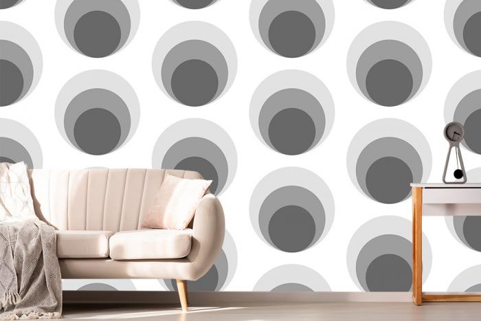 Vlies-Fototapete – Kreis-Design im 70er-Jahre-Stil in Schwarz-Weiß