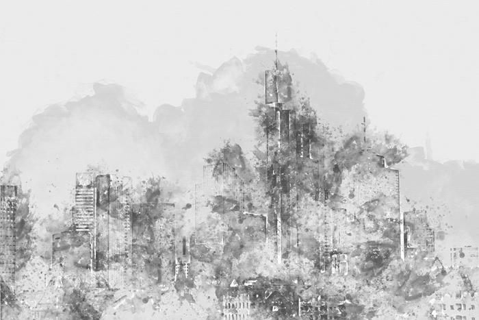 Fototapete Aquarellbild der Frankfurter Skyline