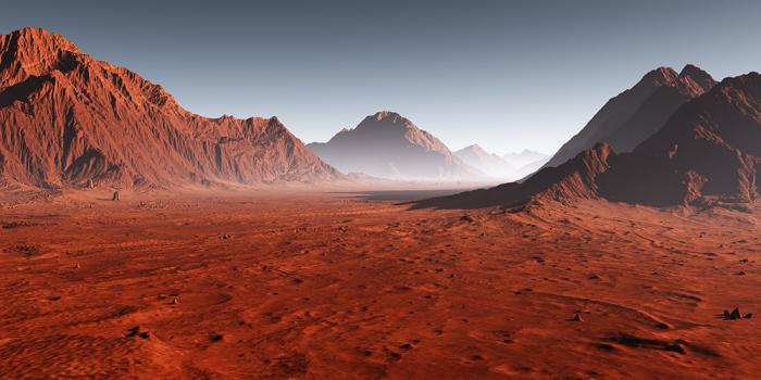 Fototapete Berglandschaft auf dem Mars bei Sonnenaufgang