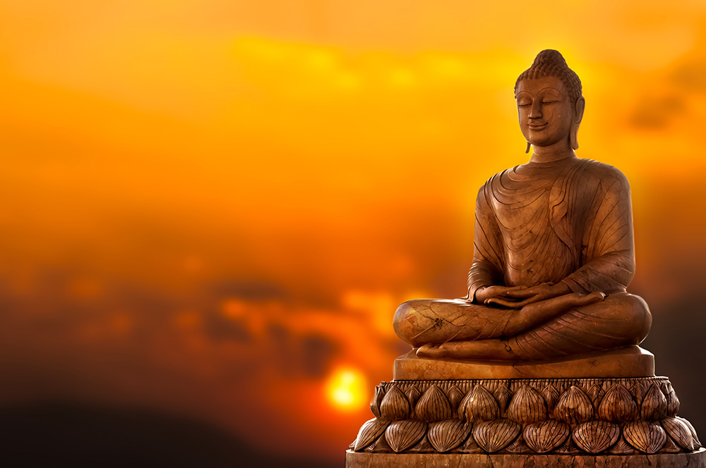 Fototapete Buddha Statue Sonnenuntergang bei