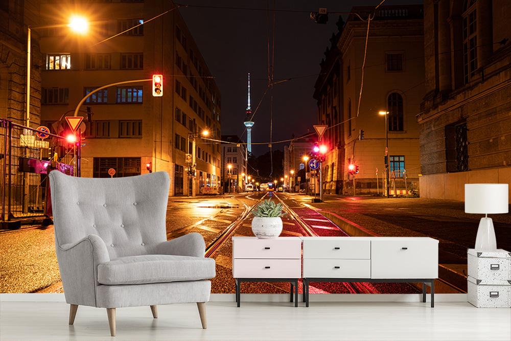 Fototapete Straße in Berlin bei Nacht