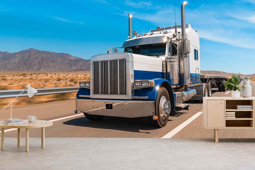 Fototapete amerikanischer Truck auf dem Highway