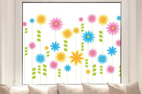 Fensterfolie mit illustrierten Blumen als Sichtschutz und Dekoration
