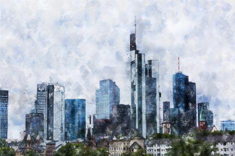 Fototapete Frankfurt Skyline in Aquarellfarben