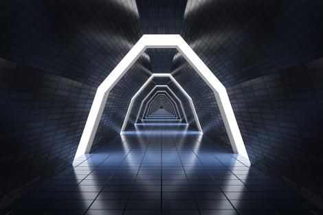 3D-Fototapete langer futuristischer Korridor im Raumschiff
