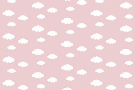 Mustertapete für Mädchenzimmer mit weißen Wolken auf Rosa Hintergrund