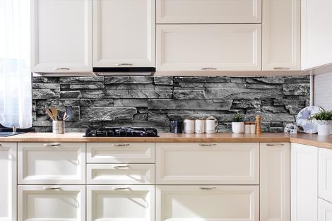 Küchenrückwand – Steinwand in Grau