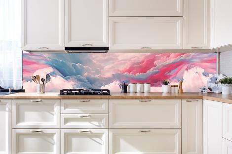 Küchenrückwand mit einem Wellendesign in Rosa und Blau